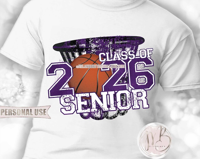 Boy Basketball Senior 2026 Hoop T-Shirt Download • Purple School Colors Graduate Gift • Sublimation Print and Press