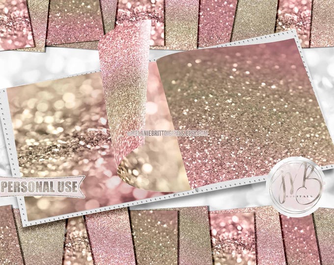 Ombre Bokeh Glitter Scrapbook Paper Download • Pink and Champagne Sparkling Glitter Design • DIY Printable Paper Crafts 20 12x12 JPG & PDF