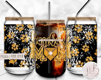 Athletic Gold Baseball Mom 16oz Glass Can Wrap Sublimation Download • Paw Prints Baseball Bats Home Plate Ballpark Mom • DIY Print & Press