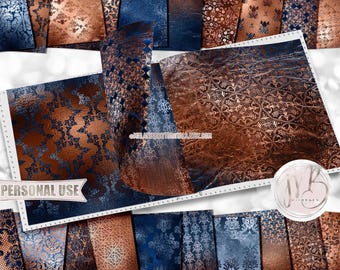 Bronze Prussian Damask Scrapbook Paper Download • Elegant Victorian Damask Shimmering Foil Design • Printable Paper Crafts 20 12x12 JPG PDF