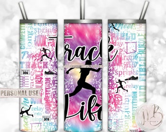 Girl Track Life 20oz Skinny Tumbler Wrap Sublimation Design Download • Rainbow Tie Dye Typography Track and Field Gift • DIY Print and Press