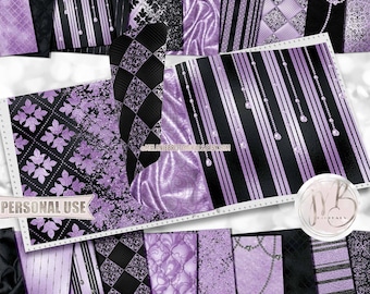 Black and Lavender Classy Scrapbook Paper Download • Sophisticated Design Diamonds Glitter Foil • Printable Paper Crafts 20 12x12 JPG & PDF