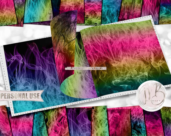 Rainbow Flames Scrapbook Paper Download • Unique Realistic Flaming Fire Colorful Flame Design • Printable Paper Crafts 20 12x12 JPG & PDF