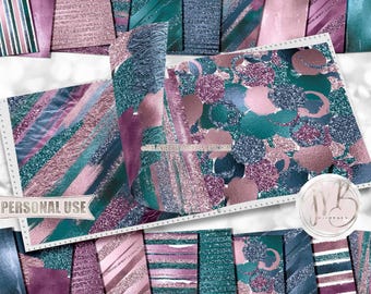 Blue Pink Teal Artsy Scrapbook Paper Download • Artistic Paint Splashes and Brush Stroke Design • Printable Paper Crafts 20 12x12 JPG & PDF