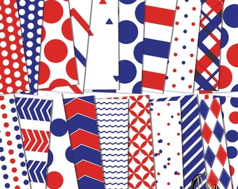 Red White and Blue Scrapbook Paper Download • Patriotic July 4th Classic Patterns Geometric • Printable Paper Crafts 20 12x12 JPG & PDF