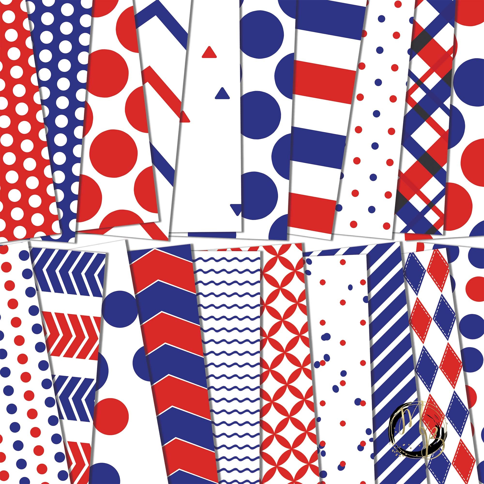 Red White and Blue Digital Paper Download Pattern Scrapbook - Etsy