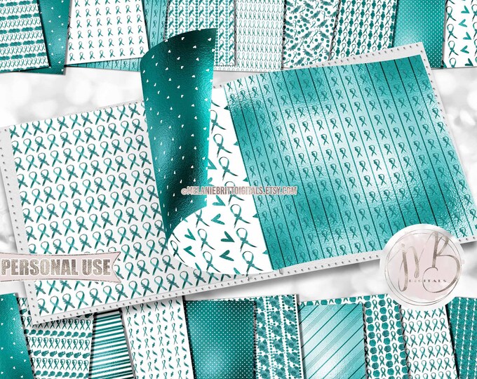 Teal Awareness Scrapbook Paper Download • Scrapbooking for a Cause Support Squad • DIY Printable Scrapbook 20 12x12 JPG & PDF