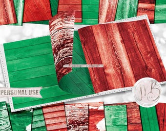 Christmas Rustic Wood Scrapbook Paper Download • Red and Green Tones Various Wood Plank Designs • Printable Paper Crafts 20 12x12 JPG & PDF