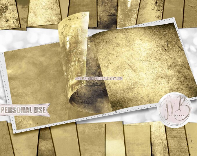 Gold Grunge Scrapbook Paper Download • Distressed Worn Vintage Antiqued • DIY Scrapbooking Printable 20 12x12 JPG & PDF