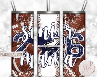 Navy Blue Football Senior 2026 Mama 20oz Skinny Tumbler Wrap Sublimation Design • Football Helmet Glitter Mama Gift • DIY Print and Press