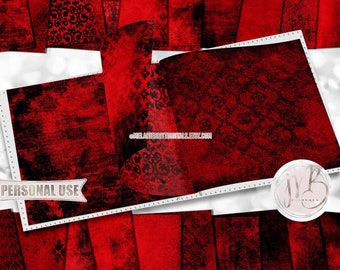 Distressed Damask Scrapbook Paper Download • Dark Worn Red Grunge Design Victorian Damask • DIY Printable Paper Crafts 20 12x12 JPG & PDF