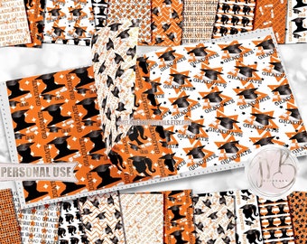 Orange Graduation Scrapbook Paper Download • Boy and Girl Graduates Mortarboard Diploma Tassel • Printable Paper Crafts 20 12x12 JPG & PDF