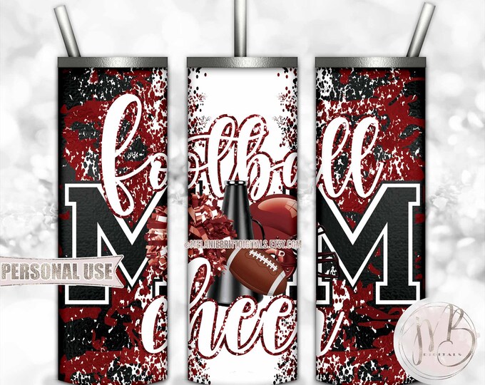 Maroon Mom of Both Football and Cheer 20oz Skinny Tumbler Wrap Sublimation Design • Camouflage Mom Gift • DIY Print and Press