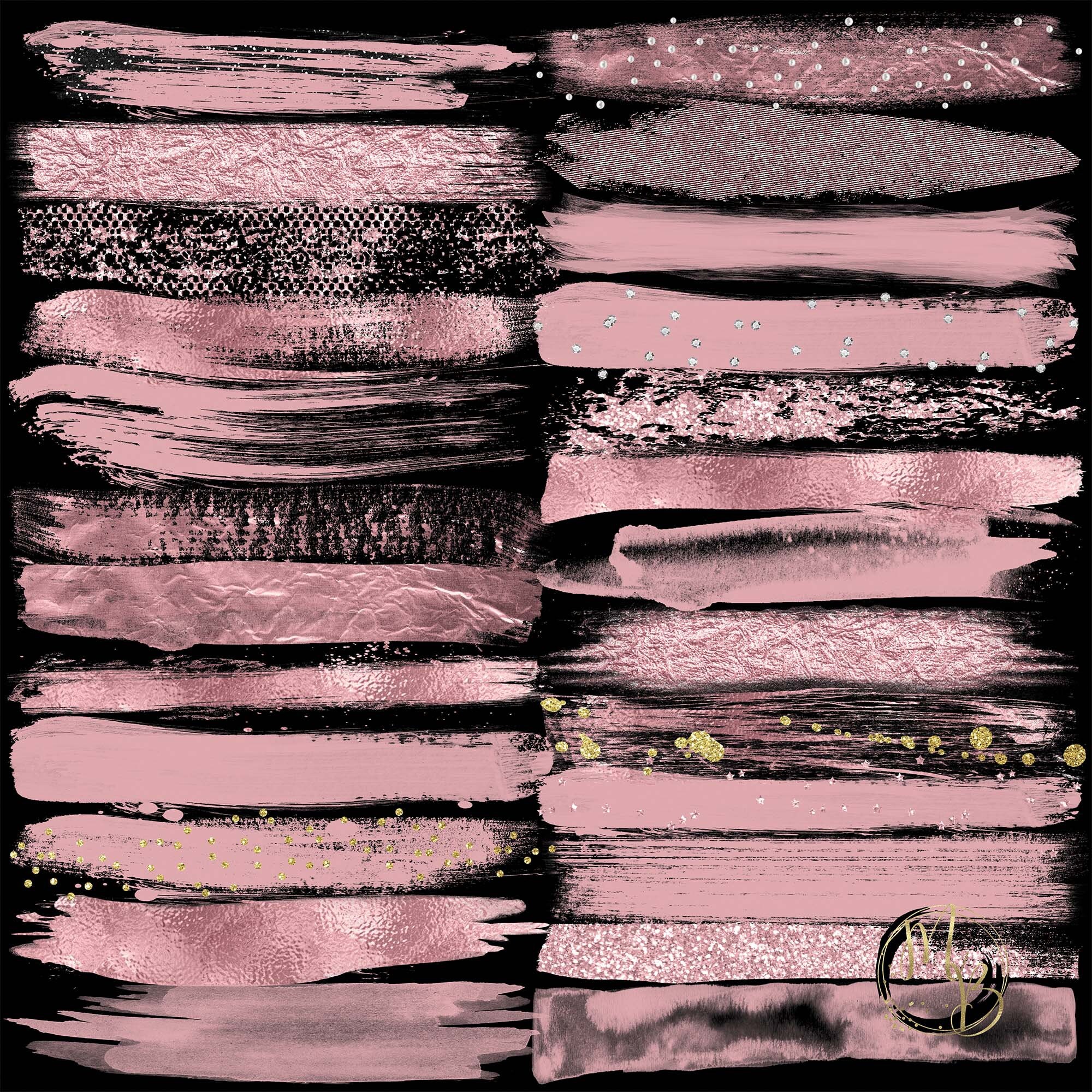 Pink paint strokes clipart graphics Glitter sparkle Metallic Etsy