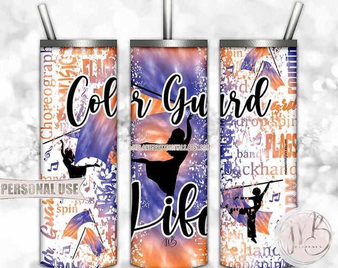 Blue and Orange Tie Dye Color Guard Life Tumbler Wrap Download • Flag Performance Typography Band Gift • Sublimation Print and Press #1