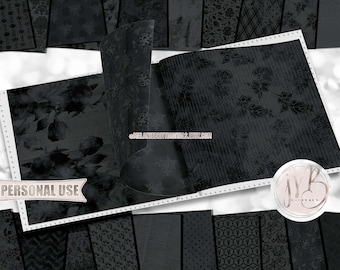 Vintage Black Floral Scrapbook Paper Digital Download • Distressed Worn Antiqued Flowers Design • Printable Paper Crafts 20 12x12 JPG & PDF