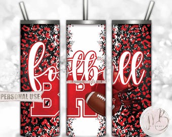 Red Football Brother 20oz Skinny Tumbler Wrap Sublimation Design • Football Helmet Leopard Print Sports Bro Gift • DIY Print & Press