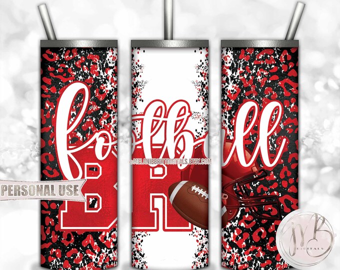 Red Football Brother 20oz Skinny Tumbler Wrap Sublimation Design • Football Helmet Leopard Print Sports Bro Gift • DIY Print & Press