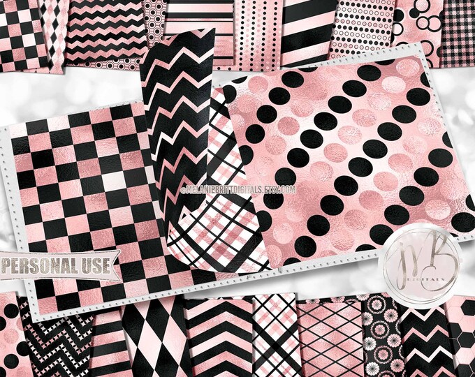 Pink and Black Scrapbook Paper Download • Patterned Geometric Shimmering Foil • Scrapbooking Printable