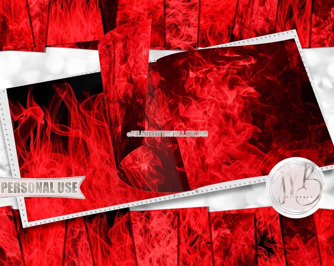 Red Flames Scrapbook Paper Download • Unique Realistic Flaming Fire Colorful Flame Design • Printable Paper Crafts 20 12x12 JPG & PDF