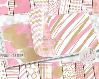 Pink and Gold Watercolor Scrapbook Paper Download • Hand Painted Patterned Watercolor Design • DIY Printable Paper Crafts 20 12x12 JPG & PDF