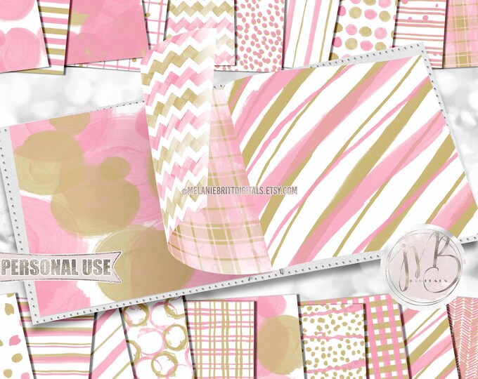 Pink and Gold Watercolor Scrapbook Paper Download • Hand Painted Patterned Watercolor Design • DIY Printable Paper Crafts 20 12x12 JPG & PDF