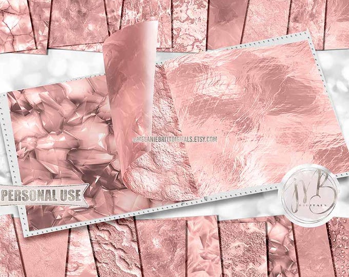 Rose Gold Crystal Scrapbook Paper Download • Realistic Rock and Stone • Scrapbooking Printable