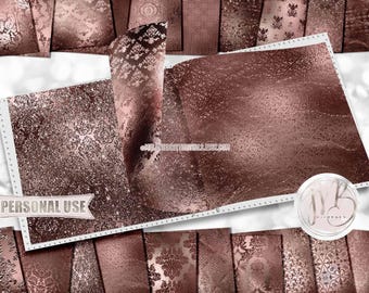 Rosy Brown Damask Scrapbook Paper Download • Victorian Damask Elegant Metallic Foil Design • Printable Paper Crafts 20 12x12 JPG & PDF