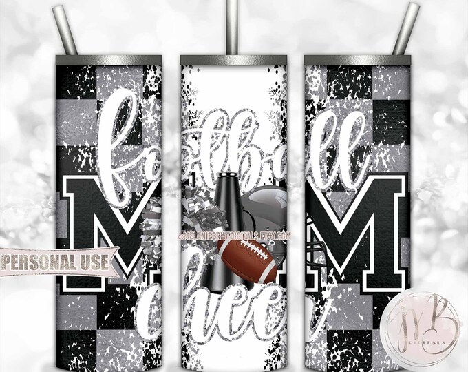 Silver Mom of Both Football and Cheer 20oz Skinny Tumbler Wrap Sublimation Design • Checkered Mom Gift • DIY Print and Press