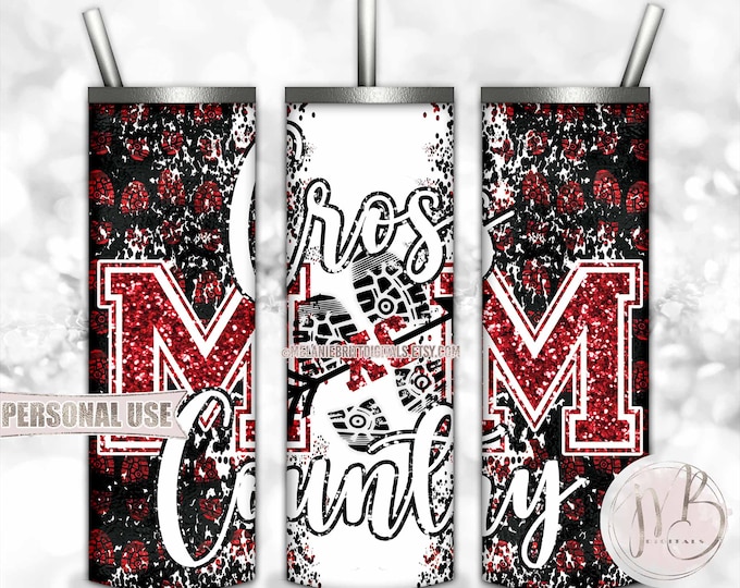 Red Cross Country XC Mom 20oz Skinny Tumbler Wrap Sublimation Download • Terrain Endurance Running XC Gift for Mom • DIY Print and Press