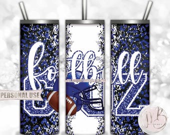 Royal Blue Football Cousin 20oz Skinny Tumbler Wrap Sublimation Design • Football Helmet Leopard Print Sports Cuz Gift • DIY Print and Press