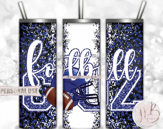 Royal Blue Football Cousin 20oz Skinny Tumbler Wrap Sublimation Design • Football Helmet Leopard Print Sports Cuz Gift • DIY Print and Press