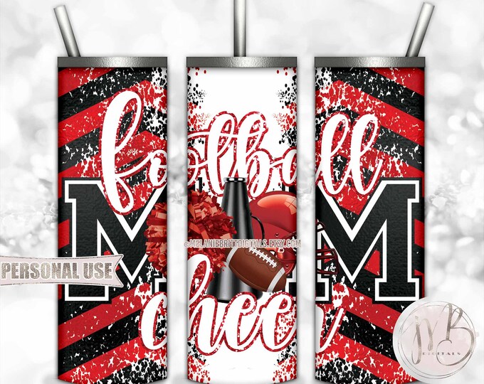 Red Mom of Both Football and Cheer 20oz Skinny Tumbler Wrap Sublimation Design • Chevron Mom Gift • DIY Print and Press