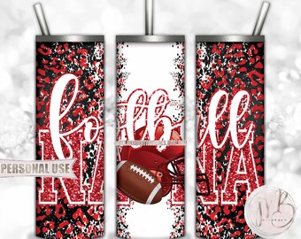 Red Football Nana 20oz Skinny Tumbler Wrap Sublimation Design • Football Helmet Leopard Print Sports Nana Gift • DIY Print and Press