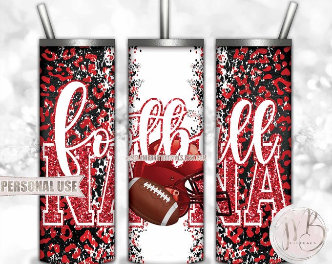 Red Football Nana 20oz Skinny Tumbler Wrap Sublimation Design • Football Helmet Leopard Print Sports Nana Gift • DIY Print and Press