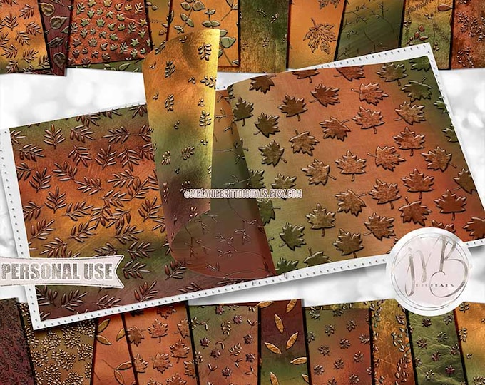 Autumn Embossed Leaves Scrapbook Paper Download • Ombre Fall Season Colors • Scrapbooking Printable
