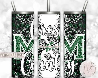 Green Cross Country XC Mom 20oz Skinny Tumbler Wrap Sublimation Download • Terrain Endurance Running XC Gift for Mom • DIY Print and Press