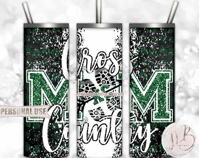 Green Cross Country XC Mom 20oz Skinny Tumbler Wrap Sublimation Download • Terrain Endurance Running XC Gift for Mom • DIY Print and Press