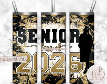 Gold Girl Graduation Senior 2026 20oz Skinny Tumbler Wrap Sublimation Download • Grad Cap Glitter Graduate Gift • DIY Print and Press