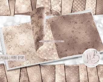 Champagne Floral Scrapbook Paper Download • Elegant Flowers Shiny Shimmering Foil Design • DIY Printable Paper Crafts 20 12x12 JPG & PDF