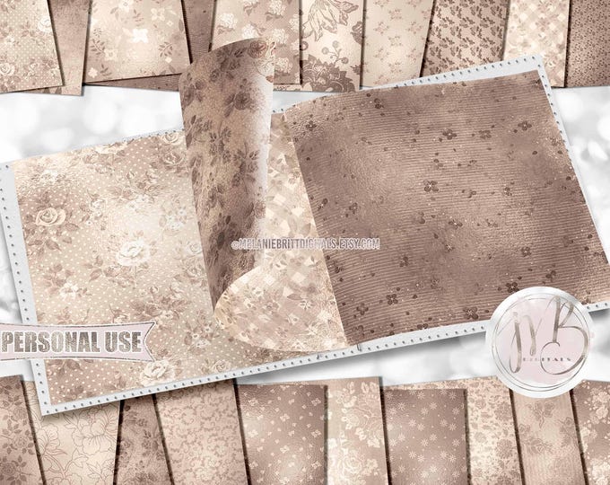 Champagne Floral Scrapbook Paper Download • Elegant Flowers Shiny Shimmering Foil Design • DIY Printable Paper Crafts 20 12x12 JPG & PDF