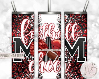 Red Mom of Both Football and Cheer 20oz Skinny Tumbler Wrap Sublimation Design • Leopard Print Mom Gift • DIY Print and Press