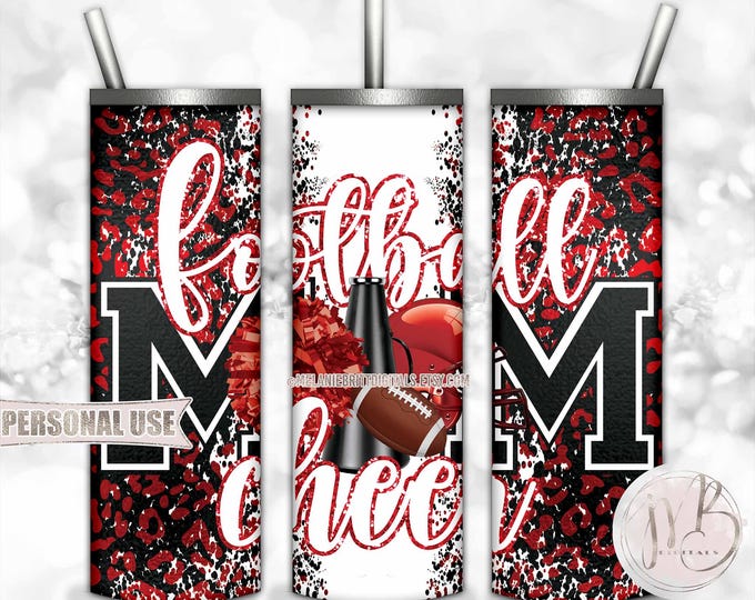 Red Mom of Both Football and Cheer 20oz Skinny Tumbler Wrap Sublimation Design • Leopard Print Mom Gift • DIY Print and Press