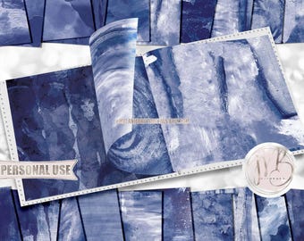 Navy Blue Watercolor Scrapbook Paper Download • Mixed Media Messy Paint Design • Printable Paper Crafts 20 12x12 JPG & PDF