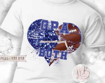 Blue Grandpa of Both Heart T-Shirt Sublimation Design Download • Football and Cheer GPA of Both Sports Grandpa Gift • DIY Print and Press
