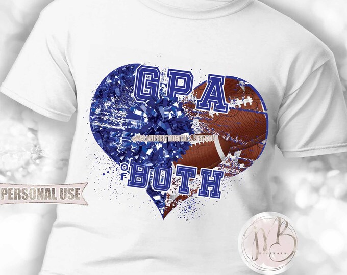 Blue Grandpa of Both Heart T-Shirt Sublimation Download • Football and Cheer GPA of Both Sports Grandpa Gift • DIY Print and Press