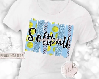 Light Blue Softball T-Shirt Sublimation Design Download • Glitter Sport Brush Strokes School Softball Shirt Gift • DIY Print and Press
