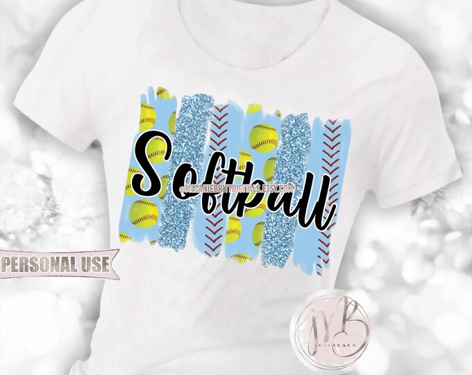 Light Blue Softball T-Shirt Sublimation Design Download • Glitter Sport Brush Strokes School Softball Shirt Gift • DIY Print and Press
