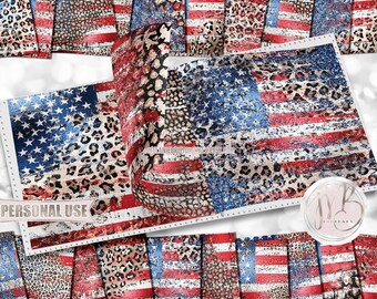 Distressed USA Flag and Leopard Scrapbook Paper Download • Patriotic Leopard Print Glitter Design • Printable Paper Crafts 20 12x12 JPG PDF