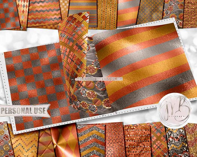 Thanksgiving Opulent Patterned Scrapbook Paper Download • Unique Metallic Shimmering Foil • Scrapbooking Printable